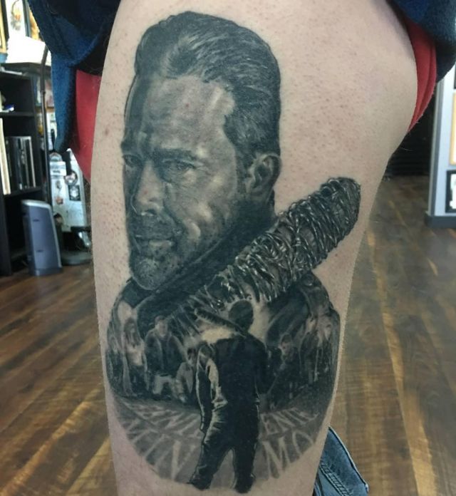 Excellent Negan Tattoo on Thigh