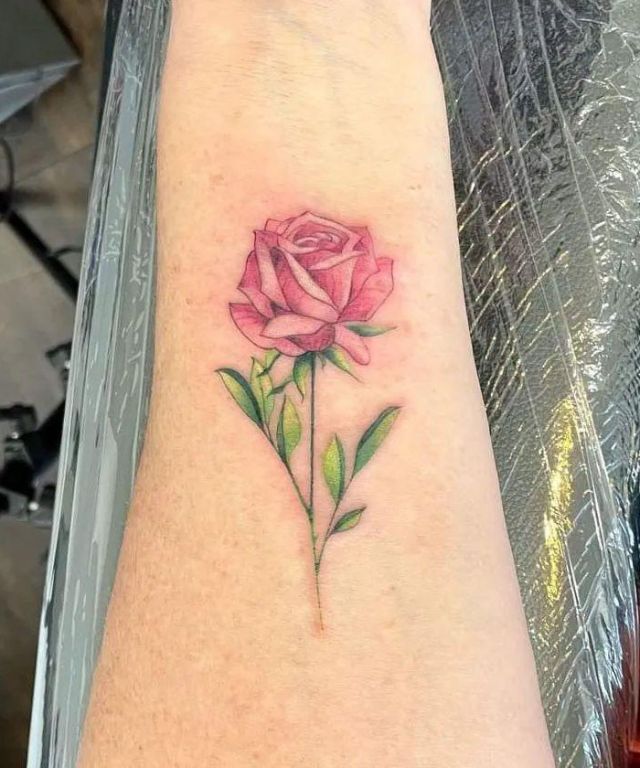 Pink Rose Tattoo on Arm