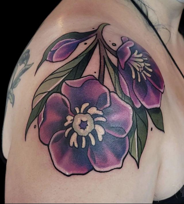 Beautiful Hellebore Shoulder Cap Tattoo