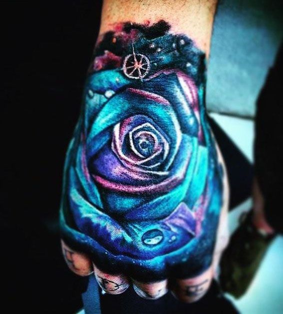 Elegant Space Rose Tattoo on Back of Hand