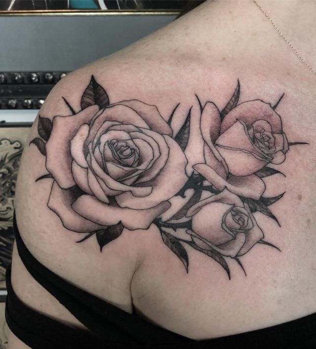 Three White Rose Tattoo on Shoulder