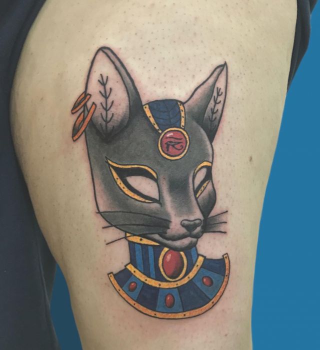 Pretty Bastet Tattoo on Upper Arm