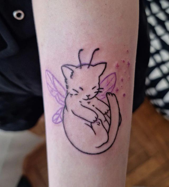 Lovely Fairy Cat Tattoo on Arm