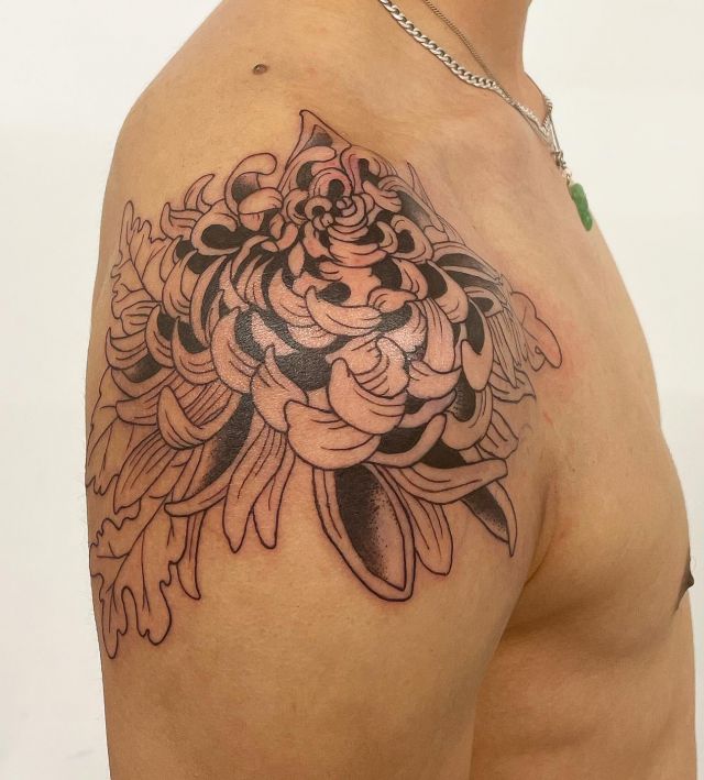Chrysanthemums Shoulder Cap Tattoo