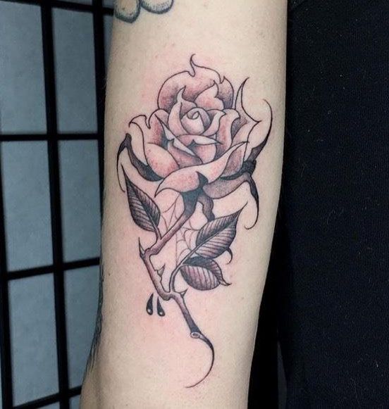 Unique White Rose Tattoo on Arm
