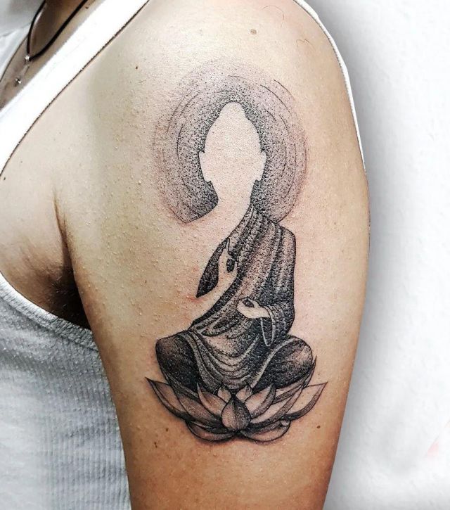 Unique Meditation Tattoo on Shoulder