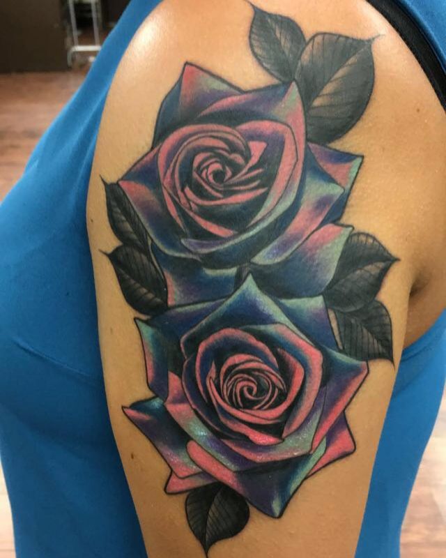 Pretty Space Rose Tattoo on Shoulder