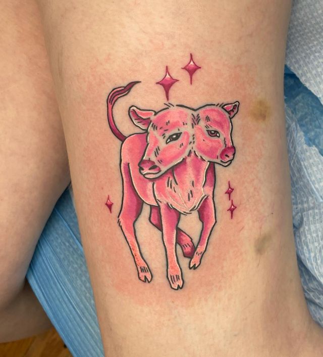 Two Heads Strawberry Cow Tattoo