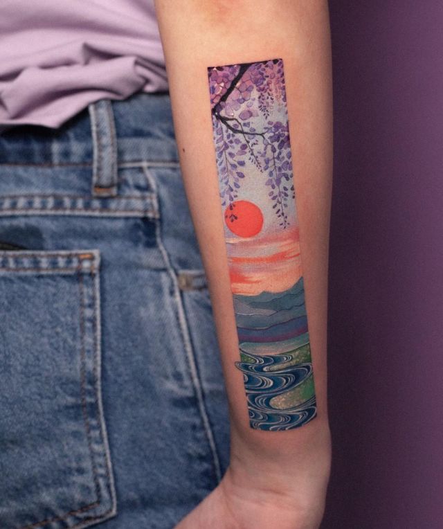 Rectangle Landscape Tattoo on Arm