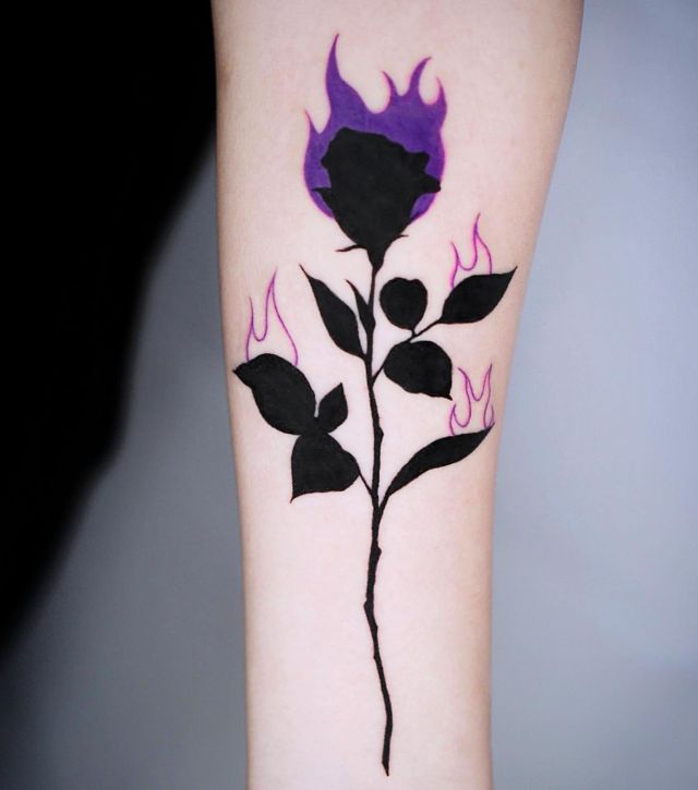 Black Rose on Fire Tattoo on Arm