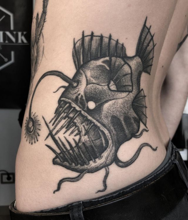 Elegant Angler Fish Tattoo on Waist