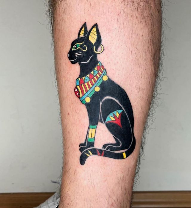 Amazing Bastet Tattoo on Leg