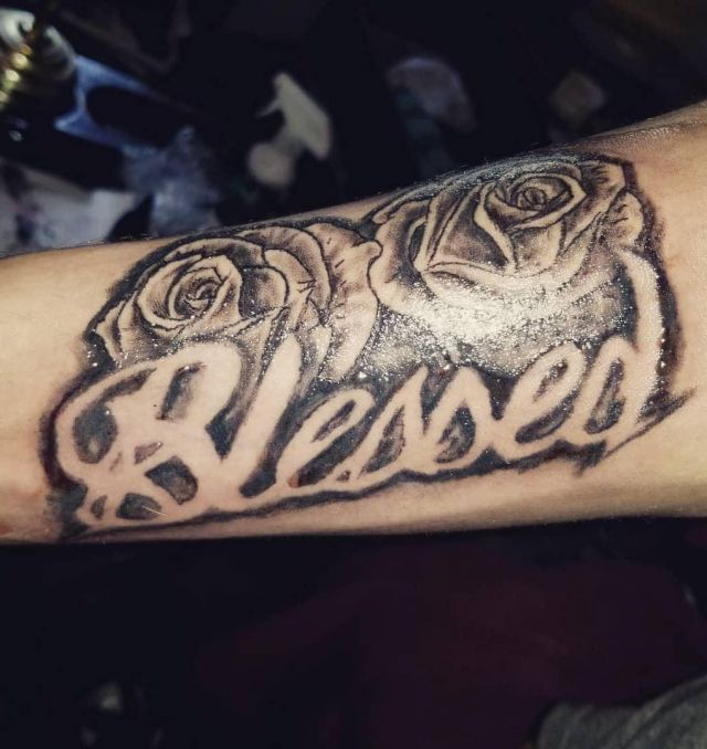 Blessed Tattoo with Two Roses
