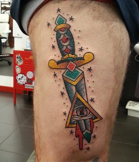 Special Dagger Eye Tattoo on Thigh