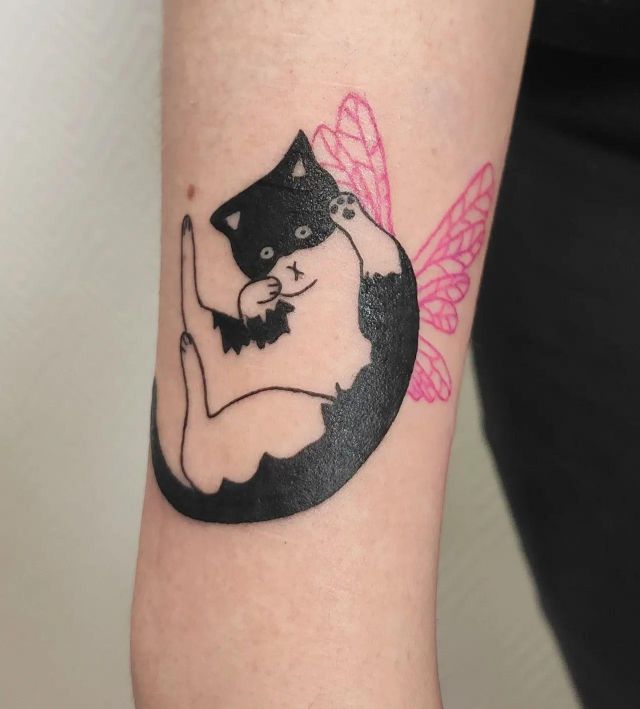 Cute Fairy Cat Tattoo on Upper Arm