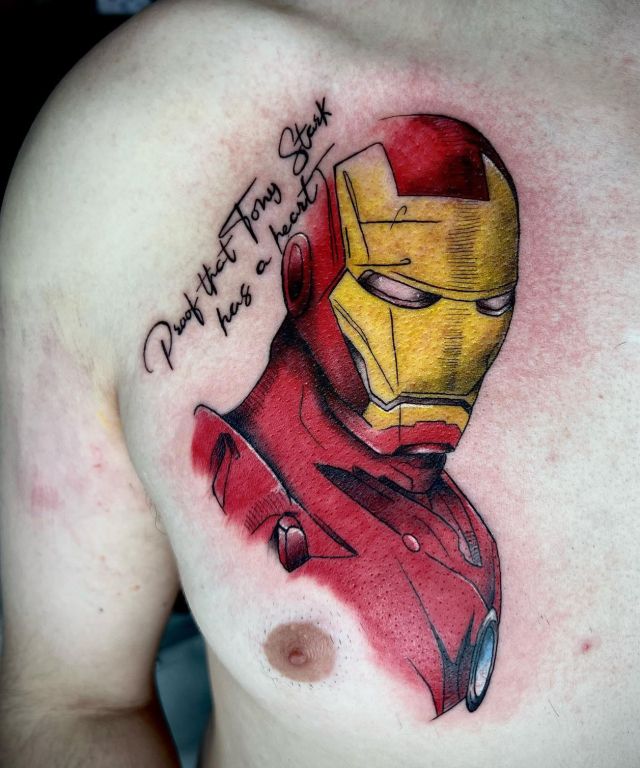 Excellent Ironman Tattoo on Chest