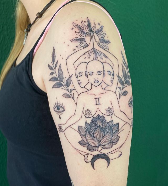 Amazing Meditation Tattoo on Shoulder