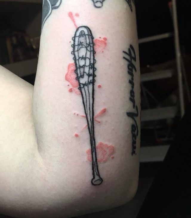 Negan Baseball Bat Tattoo on Forearm