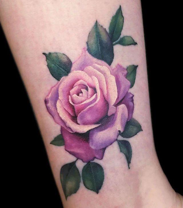 Pretty Pink Rose Tattoo on Leg
