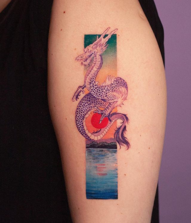 Rectangle Dragon Tattoo on Arm