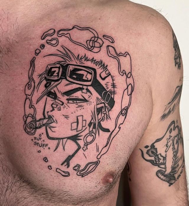 Sketch Tank Girl Tattoo on Chest