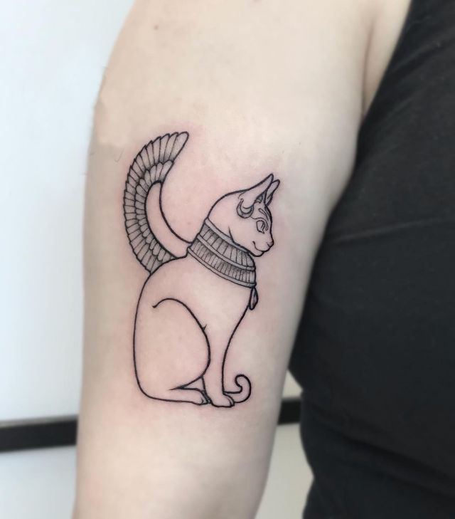 Simple Bastet Tattoo on Upper Arm