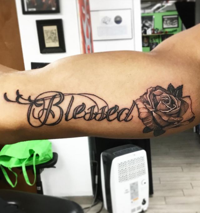 Pretty Blessed Rose Tattoo on Forearm