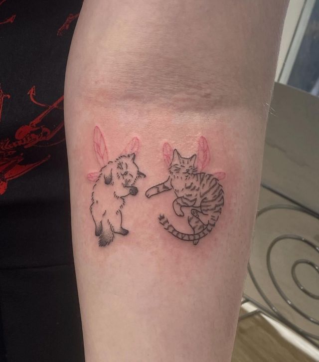 Two Cute Fairy Cat Tattoo on Forearm