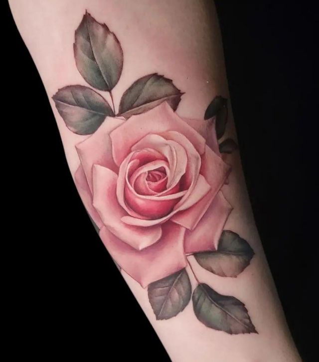 Pretty Pink Rose Tattoo on Arm
