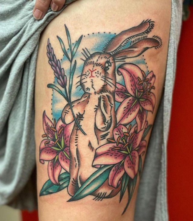 Elegant Velveteen Rabbit Tattoo on Thigh