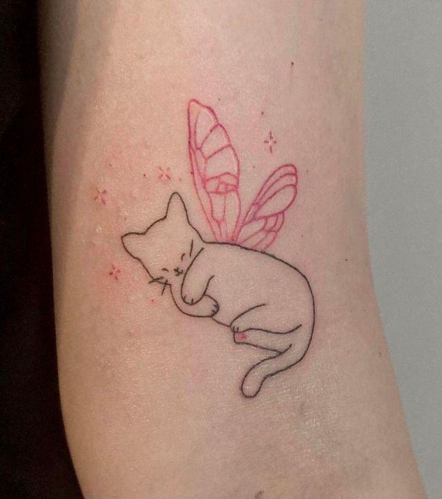 Sleeping Fairy Cat Tattoo on Arm