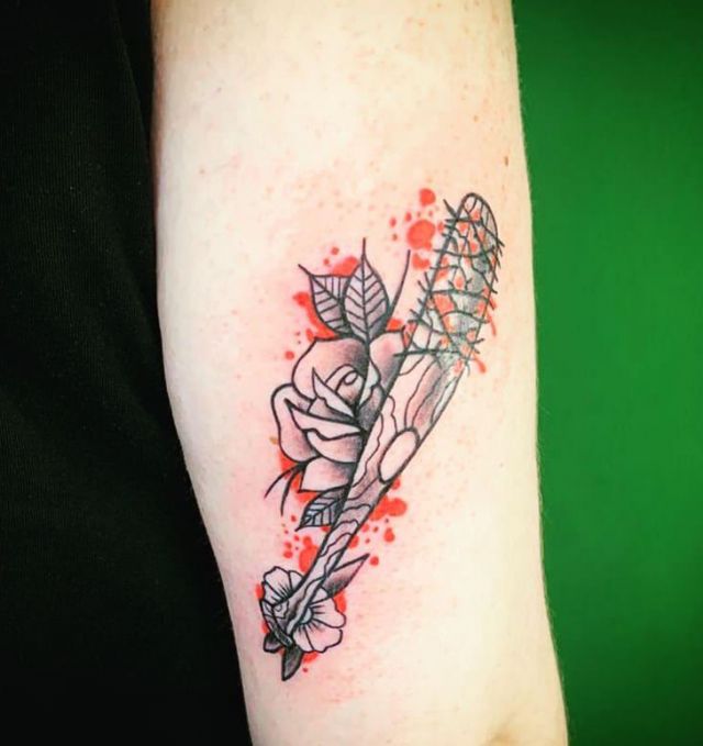 Negan Baseball Bat Tattoo on Arm