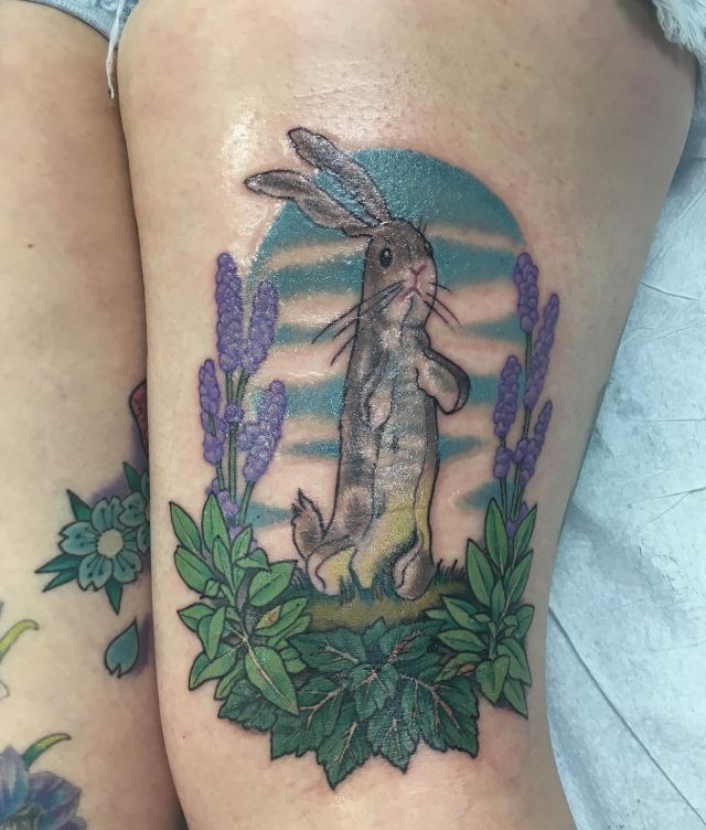 Pretty Velveteen Rabbit Tattoo on Thigh