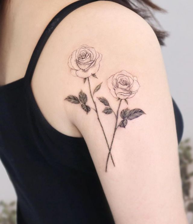 Elegent White Rose Tattoo on Shoulder