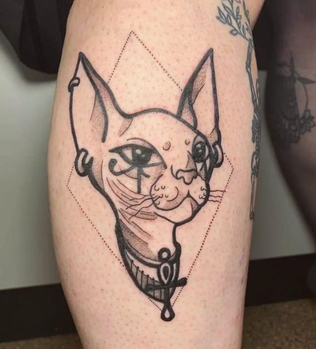 Simple Bastet Tattoo on Leg