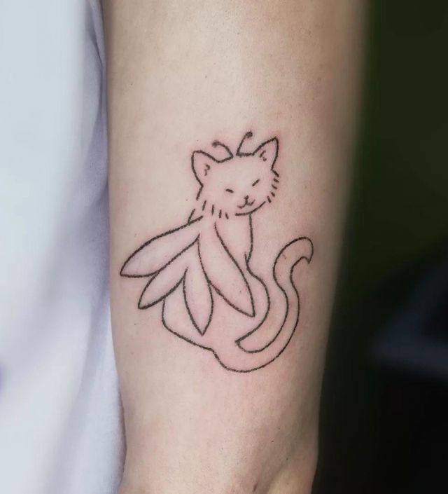 Simple Fairy Cat Tattoo on Arm