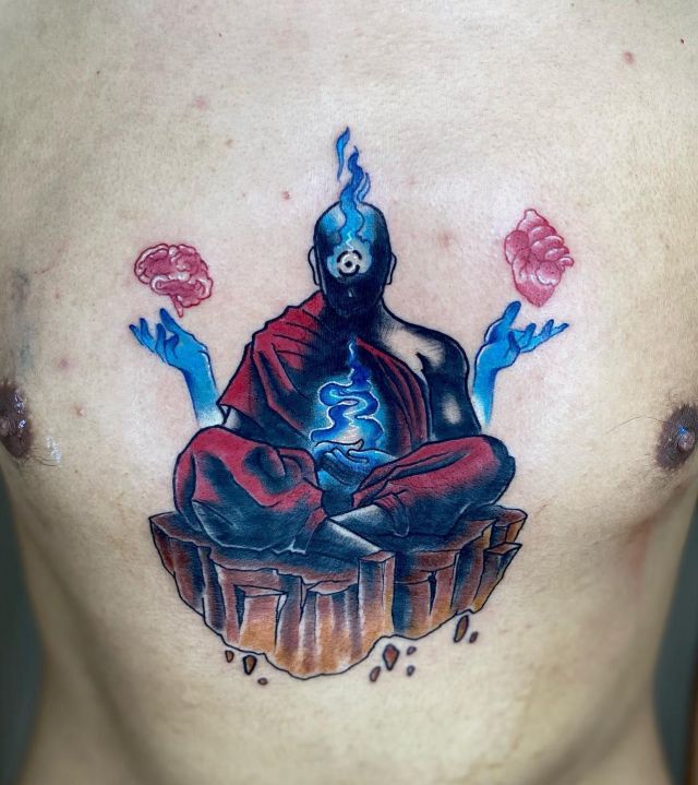 Amazing Meditation Tattoo on Chest