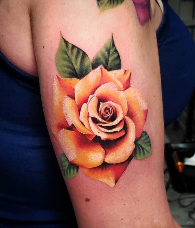 Lifelike Orange Rose Tattoo on Arm