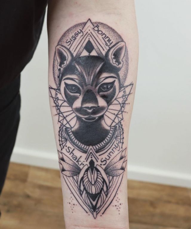 Unique Bastet Tattoo on Arm