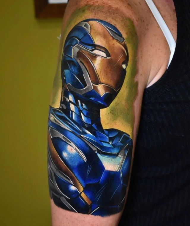 Blue Ironman Tattoo on Leg