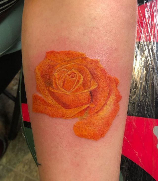 Pretty Orange Rose Tattoo on Arm