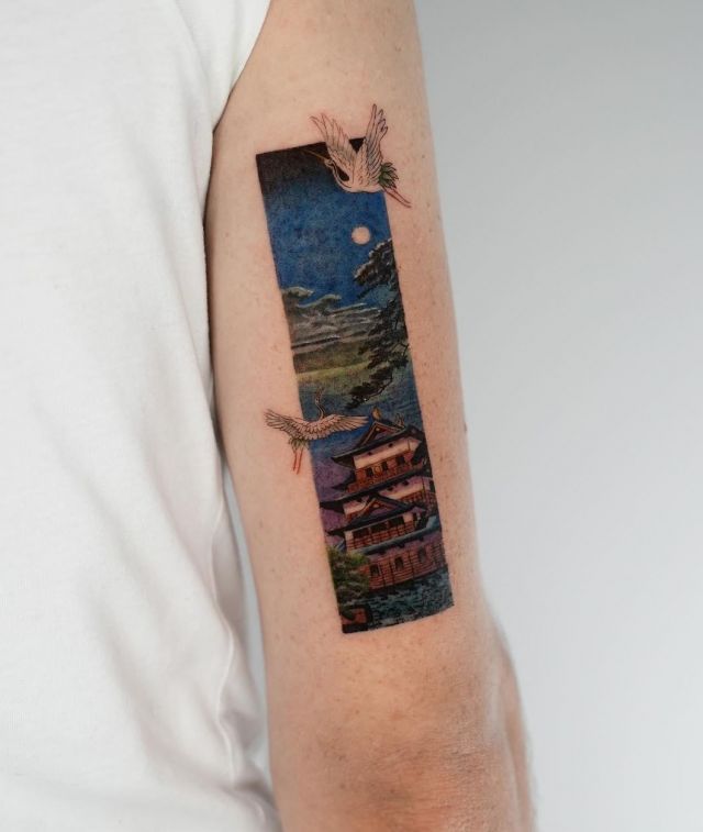 Beautiful Rectangle Tattoo on Upper Arm