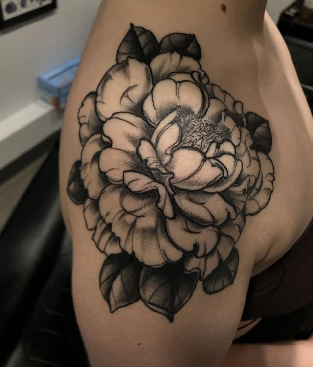 Peony Shoulder Cap Tattoo