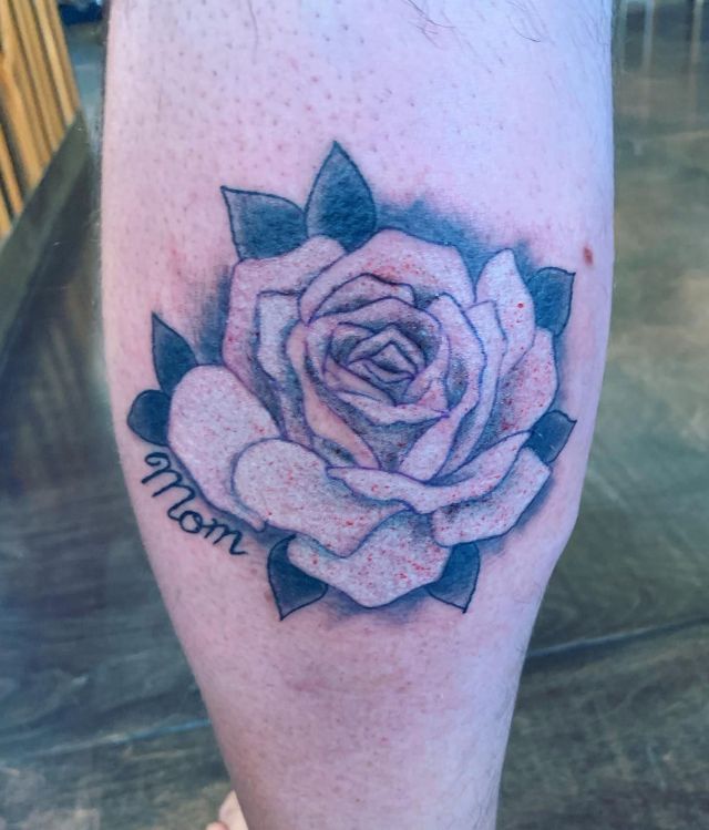 Pretty White Rose Tattoo on Leg