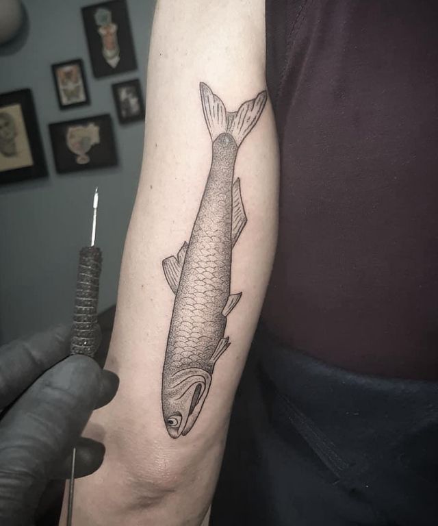 Cool Anchovy Tattoo on Upper Arm