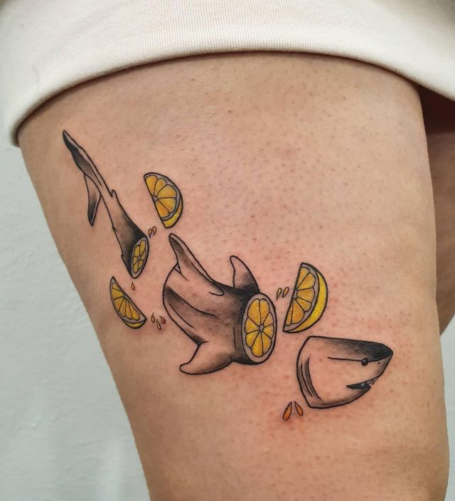 Cute Lemon Shark Tattoo on Thigh