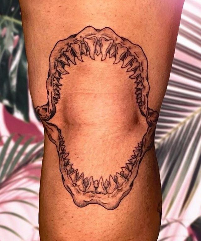 Unique Shark Jaw Tattoo on Knee