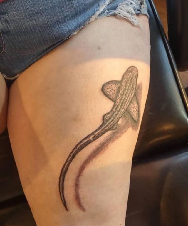 Elegant Zebra Shark Tattoo on Thigh