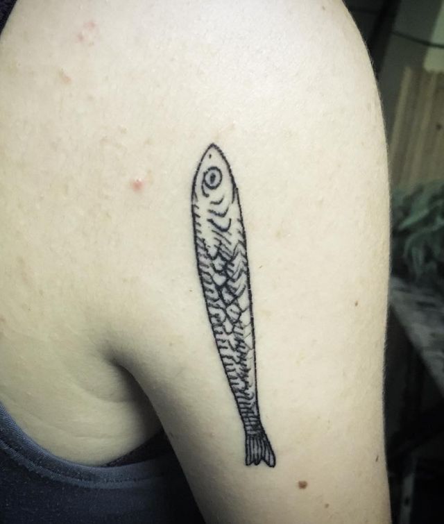 Simple Anchovy Tattoo on Shoulder