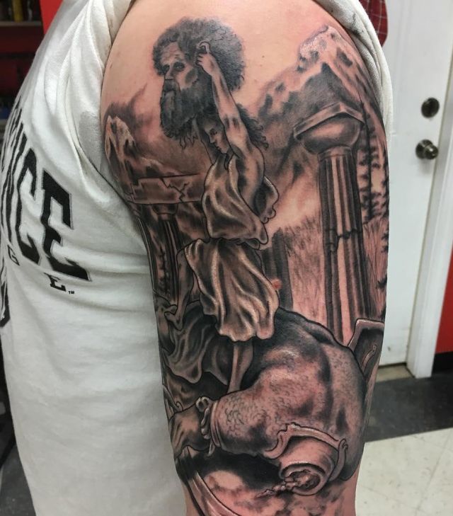 Cool David and Goliath Tattoo on Upper Arm
